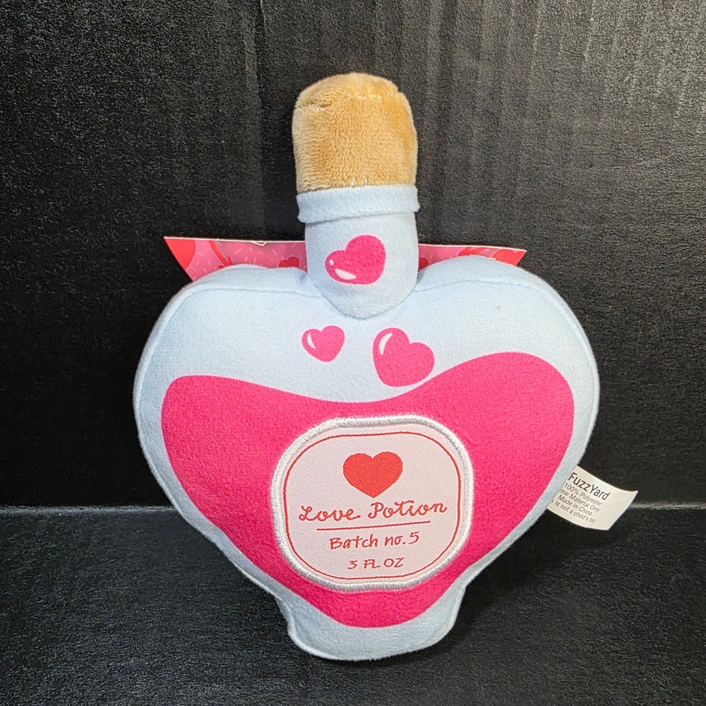 FuzzyYard Love Potion Dog Toy Unisex Pink Heart Squeaky Plush Batch no. 5
